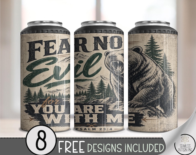 Psalm 4-in-1 Can Cooler Wrap, Grizzly Bear Sublimation Design, Faith Scripture 16 oz 4-in-1 File, Digital Download, B10315