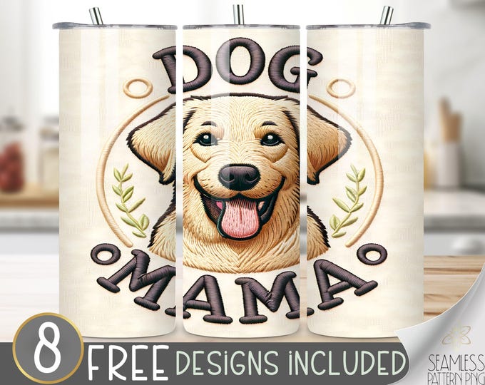 Embroidered Dog Mama Tumbler Wrap, Embroidery Tumbler Design, Dog Mama Sublimation Design, Dog Tumbler PNG, Dog Sublimation Tumbler Design
