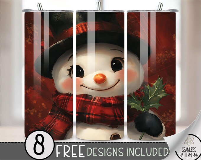 Snowman Tumbler Wrap, Xmas 20 Oz Skinny Tumbler Sublimation Design, Winter Png Tumbler Wrap, Cute Snowman File, Cute Christmas Tumbler PNG