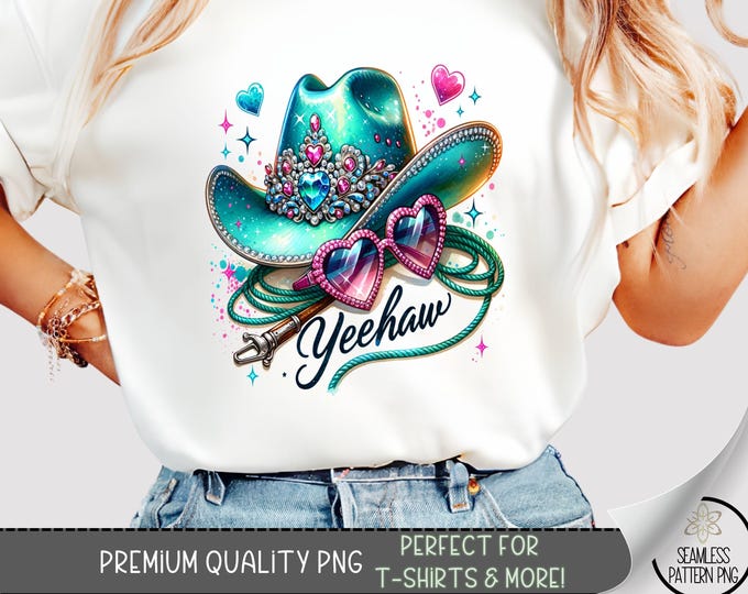 Cowgirl Hat PNG, Sublimation T-Shirt Design, Western Clipart, Yeehaw Tshirt File, Digital Download for Cowgirls, A459