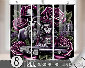 LA Chicano Girl Couple Cholo Couple 20oz Tumbler Wrap, Chicano Style Lowrider Sublimation Design PNG,LA Sugar Skull 20Oz Skinny Tumbler File