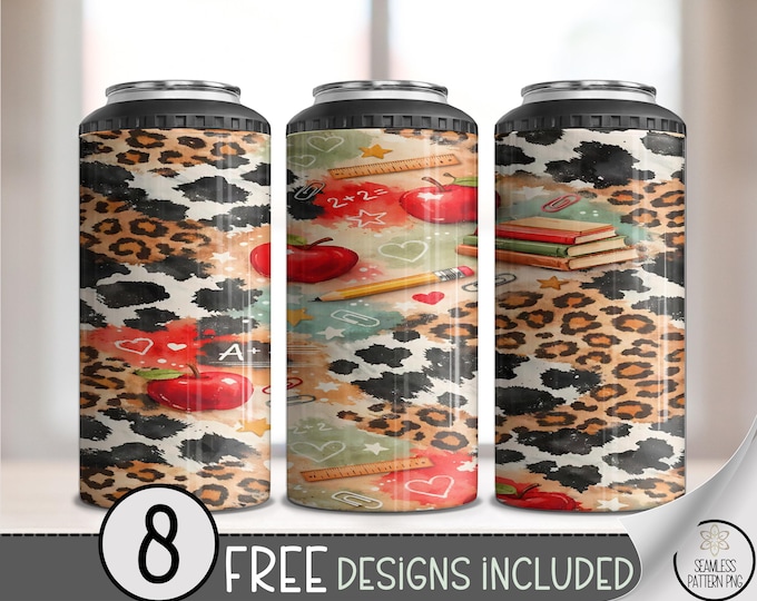 Teacher Tumbler Wrap PNG, Back-To-School 4-in-1 Can Cooler Wrap, Sublimation Design, Digital Download, B10050