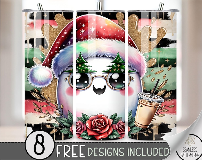 Spooky Christmas Tumbler Wrap, Christmas Ghost 20Oz Straight Tumbler Wrap PNG, Seamless Coffee Christmas 20Oz Skinny Tumbler Wrap,Xmas Ghost