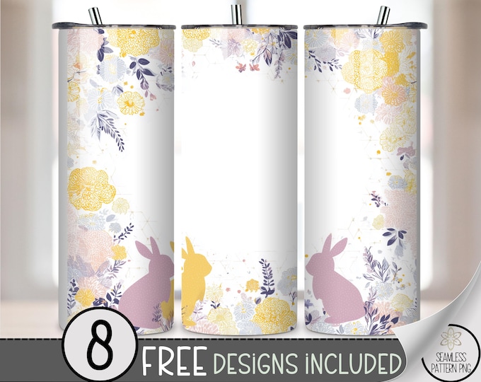 Easter Bunny PNG 20 Oz Tumbler Wrap, Soft Pastel Sublimation Design, Add Your Name, Digital Download, B10000