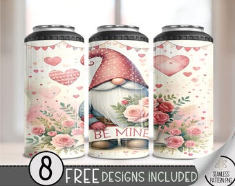 Seamless Valentine Gnomes 4in1 Can Cooler Wrap, Vday Sublimation Design, Love 16 Oz Can Cooler Design File, Cute Gnome 4 in 1 Tumbler PNG,