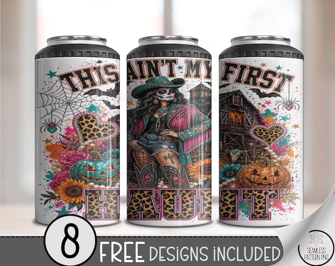 Halloween Skeleton Cowgirl 4in1 Can Cooler Wrap, Western Boho Sublimation Design, Digital Download, B10447