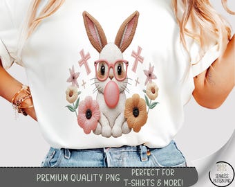Hase PNG, Ostern T-Shirt Design, Sublimation Süßes Blumenkaninchen Design, digitaler Download, Sublimationsdatei, A656
