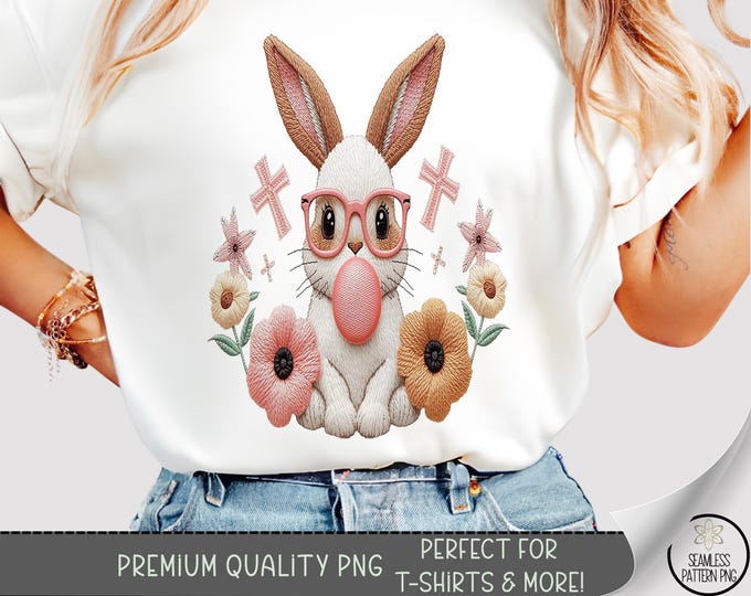 Bunny PNG, Easter T-Shirt Design, Sublimation Cute Floral Rabbit Design, Digital Download, Sublimation File, A656