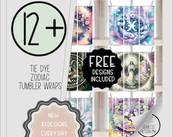 Tie Dye Zodiac Tumbler Wrap Bundle, Combo 20 Oz Skinny Tumbler Pack, Bulk Horoscope Signs 20 oz Sublimation Design Bundle