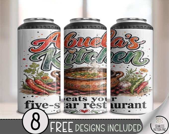 Abuela's Kitchen 4-in-1 Can Cooler Wrap, Hispanic Foodie Sublimation Design, Digital Download, B10423