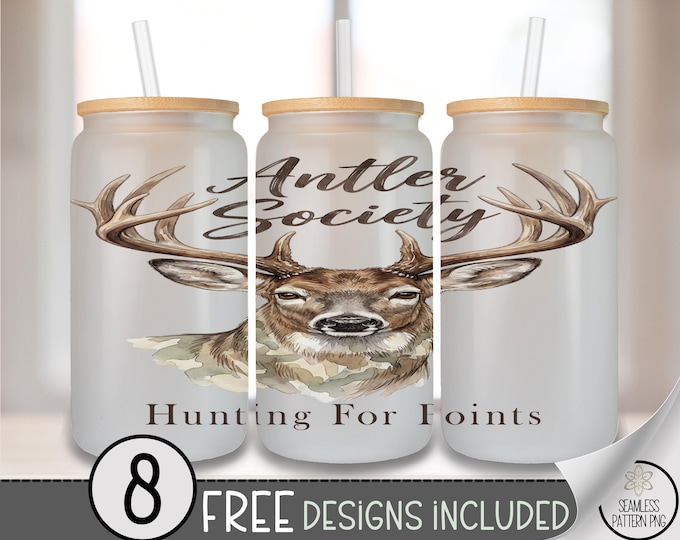 Hunting For Points - Deer Glass Can Wrap, Sublimation Design For Hunting Lodge, PNG, B913