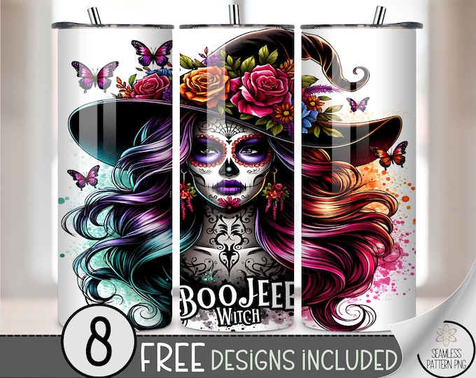Gothic Witch 20 oz Tumbler Wrap, Floral Sugar Skull File, Halloween Bohemian Magic, 20oz Printable Witchy Wrap, A441