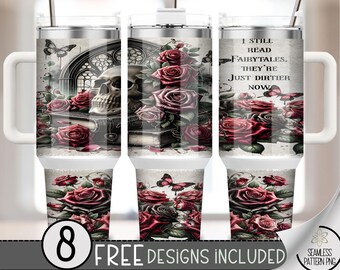 Floral Skull 40oz Tumbler Wrap, Romantasy Bookish Tumbler Sublimation Design,Goth Adult 40oz Quencher Tumbler Wrap PNG, Smutty Book PNG, A59