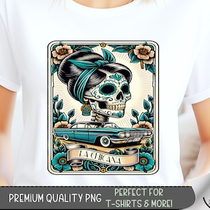 Design de camiseta de tarô La Chicana, moletom Lowrider da moda PNG, arquivo Latina Chingona Chicano, design de sublimação mexicana para camisa, A125