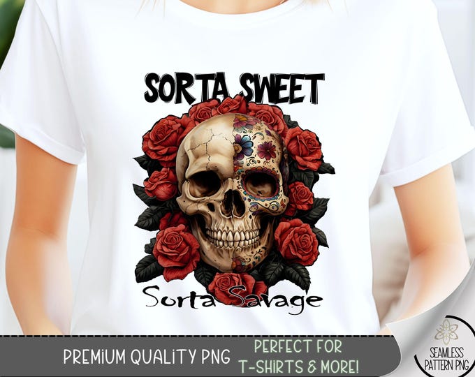 Skull T-Shirt Design, Floral Skull Design, Punk Girl Tshirt Design, Gothic Floral Shirt Design,Trendy Floral Skull PNG, Funny Shirt PNG A141