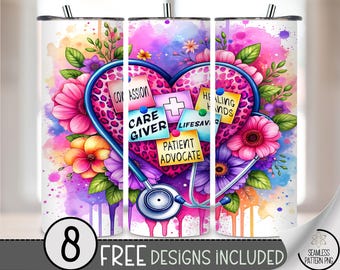 Nurse Life Tumbler Wrap PNG, 20oz Skinny Medical Sublimation Design, Caregiver Appreciation Tumbler, Healing Hands Wrap PNG, A250