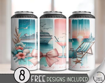 Tropical Summer Cruise 4 in 1 Can Cooler PNG, Beach Theme Digital Download for 16 oz Sublimation Vacation, A627