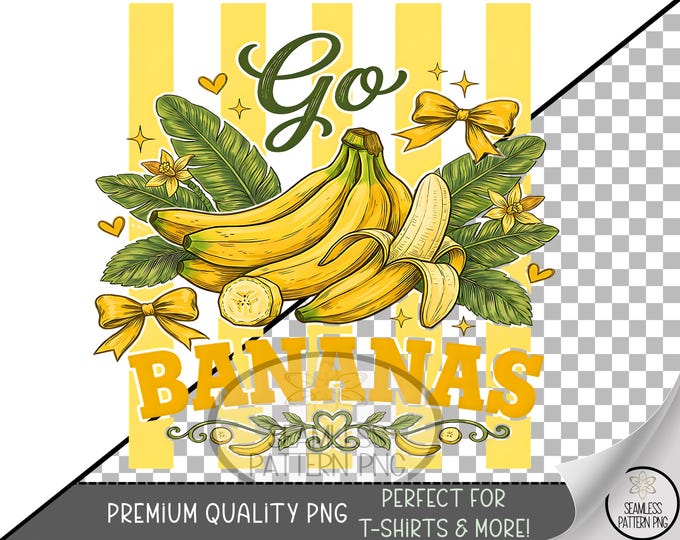 Banana Sublimation Design, Yellow Fruit UV DTF Graphic, Banana Clip Art, Digital Download, B10243