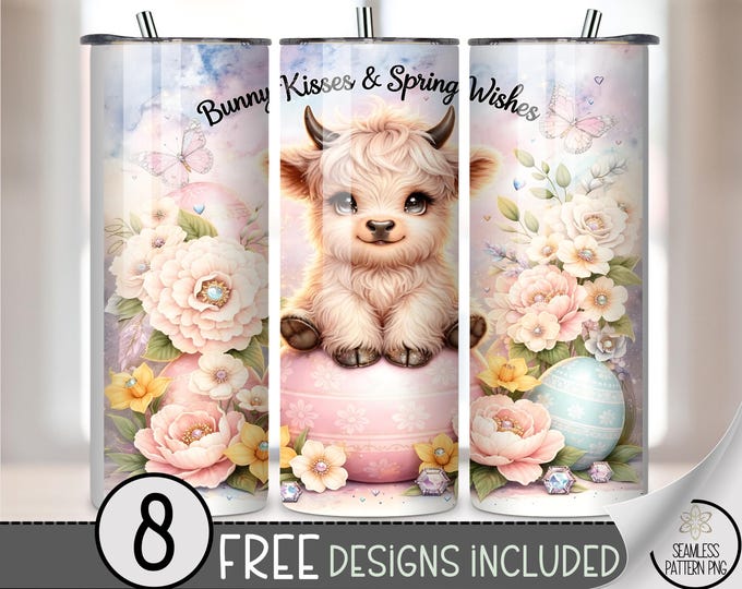 Easter Highland Cow 20oz Tumbler Wrap, Pastel Sublimation Design For Easter, Digital Download, B879