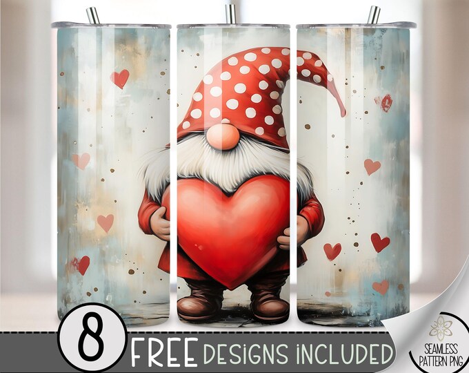 Gnomes Valentine Tumbler Wrap, Love Sublimation Tumbler Wrap, Vday 20Oz Sublimation Wrap, Seamless Valentines Day Sublimation Design
