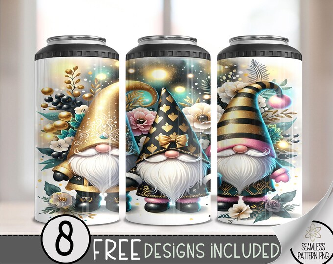 New Year Gnomes 4in1 Can Cooler Wrap, Winter Sublimation Design,NYE 16 Oz Slim,Cute Gnomes 4 in 1 Tumbler PNG,New Years Eve 16 Oz Can Cooler