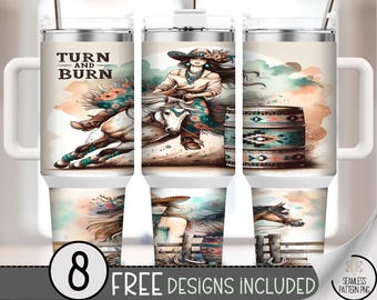 Turn and Burn Cowgirl 40 oz Tumbler Wrap PNG, Western Barrel Racer Sublimation, Horse Rodeo Design, Country Girl Large Tumbler PNG, A341