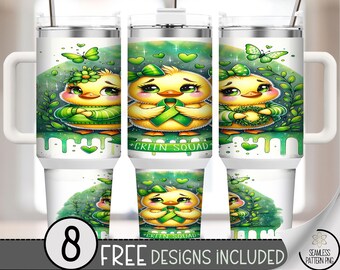 Green Squad Duck 40 oz Tumbler Wrap PNG, Green Ribbon Mental Health Awareness Sublimation Design PNG, A379