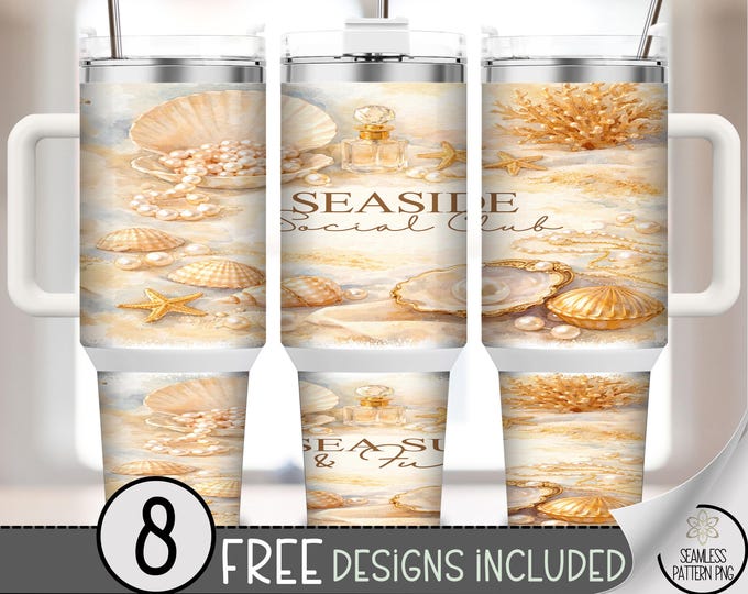 Seashells 40 oz Tumbler Wrap, Coastal Sublimation Design, Seaside PNG Files, B10222