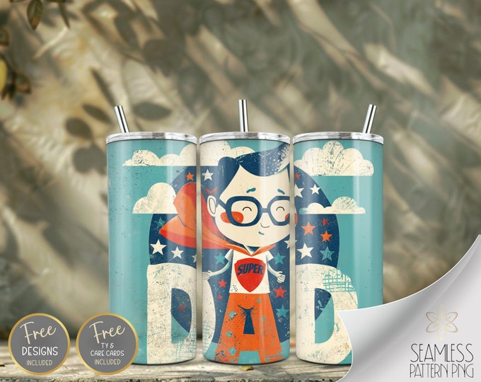 Super Dad Tumbler Wrap Sublimation PNG, 20 oz Straight Father's day Tumbler Design, 90s Grunge Sublimation Skinny Design Instant Download