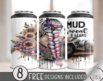 Side by Side 4 in 1 Can Cooler Wrap, ATV 4 in 1 Tumbler PNG, Off Road 16 Oz Can Cooler Sublimation Design, Sunflower Tattoo Girl Png, A133