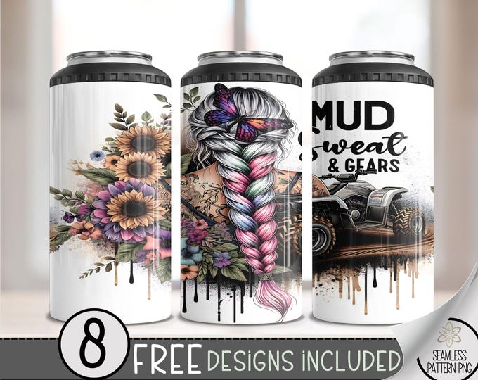 Side by Side 4 in 1 Can Cooler Wrap, ATV 4 in 1 Tumbler PNG, Off Road 16 Oz Can Cooler Sublimation Design, Sunflower Tattoo Girl Png, A133