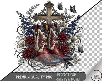 Western Cowboy Boots Sublimation Design, Cross UV DTF Graphic, Digital Download, B10468