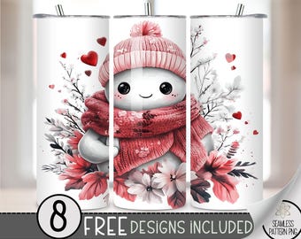 Seamless Valentine Ghost Tumbler Wrap, Love Sublimation Tumbler Wrap, Vday 20Oz Sublimation Wrap, Valentines Day Sublimation Design