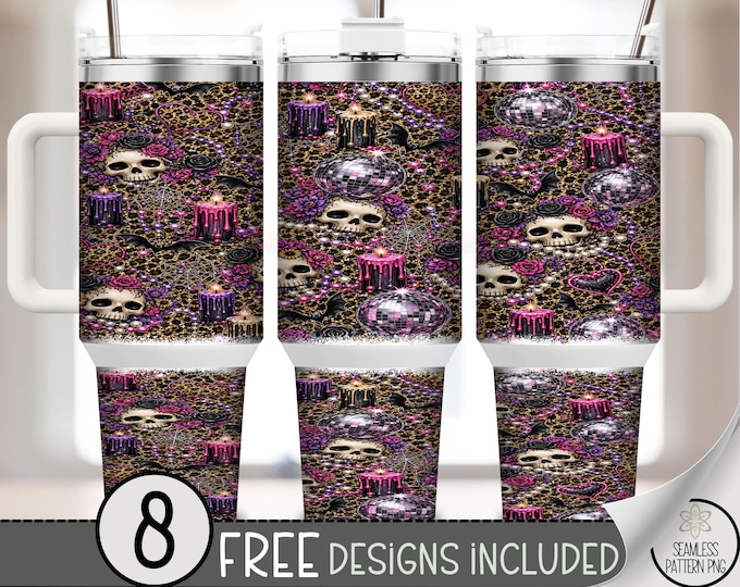 Halloween 40oz Tumbler Wrap, Spooky Glam Skull Sublimation Design, Digital Download, B10556