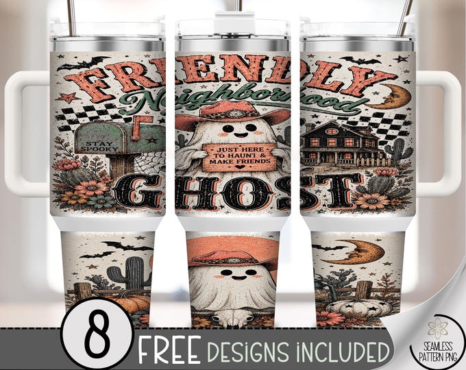 Friendly Ghost 40 oz Tumbler Wrap, Halloween Sublimation Design PNG, Digital Download, B10383