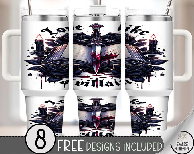 Rose And Dagger PNG, Blood-Stained 40 oz Tumbler Wrap, Gothic Sublimation Design, Edgy Romantic, B868