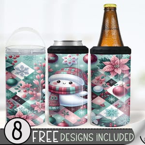 Christmas 4in1 Can Cooler Wrap, Cute Ghost 4 in 1 Tumbler PNG, Xmas 16 Oz Can Cooler Sublimation Design, Retro Christmas Can Holder Wrap
