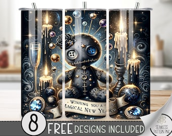 Voodoo Doll Tumbler Wrap, Gothic Tumbler Wrap, New Years 20Oz Skinny Tumbler, Rag Doll Sublimation Tumbler Design Wrap, 300Dpi Png, Magic