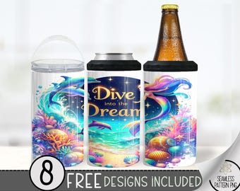 Mermaid Can Cooler Design, Mermaid Sublimation Design, Under Inspirational 4 In 1 Can Cooler, Under The Sea Can Holder Design Summer Wrap