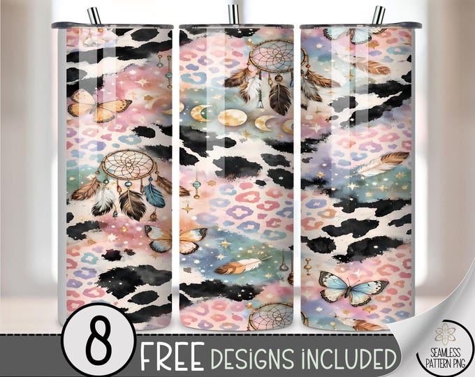 Boho Dreamcatchers 20 oz Tumbler Wrap, Watercolor Sublimation Design for Straight Tumblers, Pastel Celestial PNG File Download, B10010