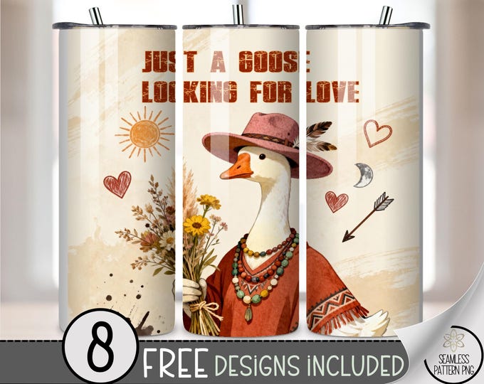 Valentines Day Goose 20 oz tumbler wrap: Boho Goose Sublimation Design for Skinny Tumblers, Digital Download A655