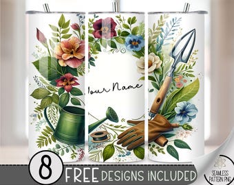 Add Your Own Name Gardening Tumbler Wrap, Plant Lady 20oz Skinny Tumbler Design, Cute Garden Tumbler Sublimation, Add Your Own Text Wrap