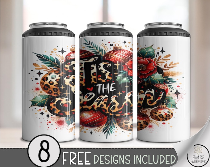 Christmas 4in1 Can Cooler Wrap, 'Tis the Season' Sublimation Design, Festive Holiday 16 oz 4-in-1 File, Modern Glam Cool Design A646
