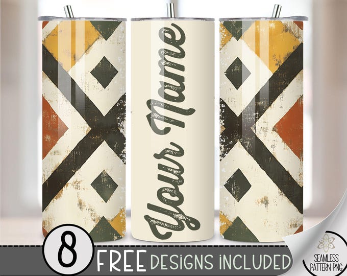 Add Your Name Boho Cowgirl Tumbler Wrap, Faded Southwestern 20 oz Aged Western Tumbler File, Digital Aztec Tumbler Wrap Design Download