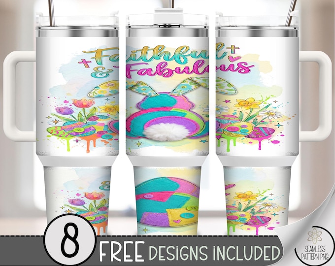 Easter Bunny PNG, 40 Oz Tumbler Wrap, Cute Floral Spring Pastel Sublimation Design, Preppy Easter, B900