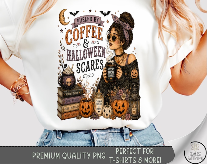 Halloween Coffee Witch T-Shirt PNG, Spooky Season Sublimation Design, Digital Download, B10429