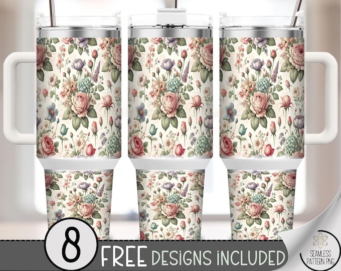 Floral 40 oz Tumbler Wrap PNG, Vintage Garden Rose Sublimation Design, Cottagecore 40oz Tumbler Design PNG Files, A847