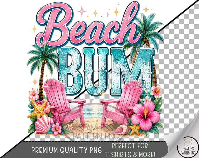 Summer Beach Bum Sublimation Design, Retro Typography UV DTF Graphic, Digital Download, B10341