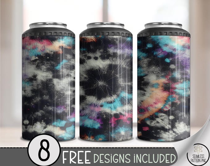 Black Tie-Dye 4 in 1 Can Cooler Wrap, Digital Download, 16oz Abstract Color Design Sublimation, A591
