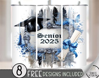 Senior 20 oz Tumbler Wrap, Class of 2025 20oz Skinny Tumbler Sublimation Design, Unique Sublimation Design for Seniors, Graduation, A88